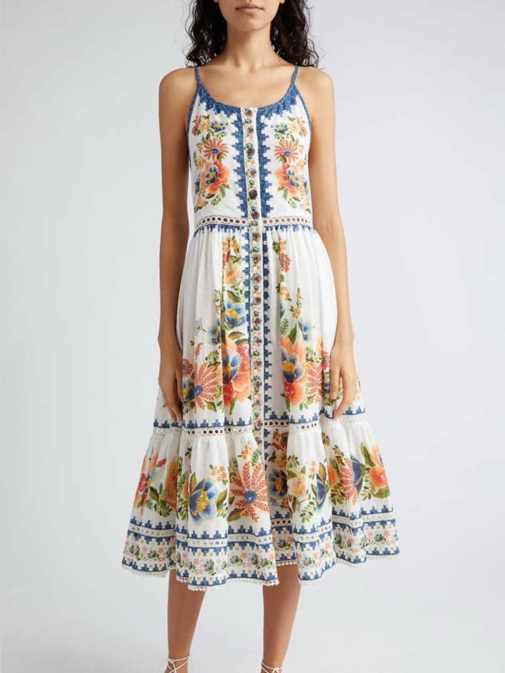 Farm Rio Delicate Garden A-Line Cotton Midi Dress Size Medium